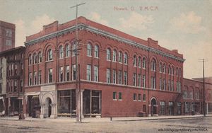 A post card showing the YMCA building in downtown Newark, Ohio.