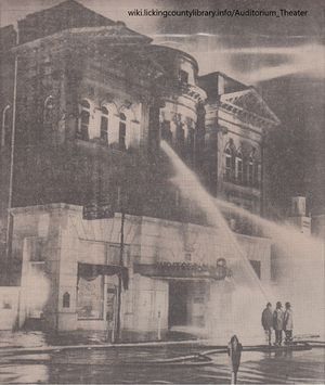 A photo of fire crews extinguishing flames at the Auditorium Theater.