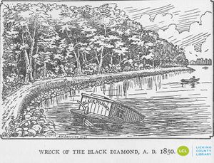Sketch of the wreck of the Black Diamond Canal Boat in Licking Summit Reservoir in 1850 from The Story of Buckeye Lake